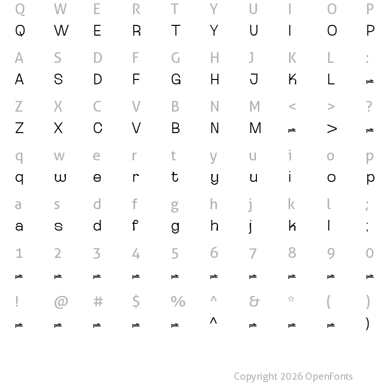 Character Map of Ganyota Personal use Extra Light