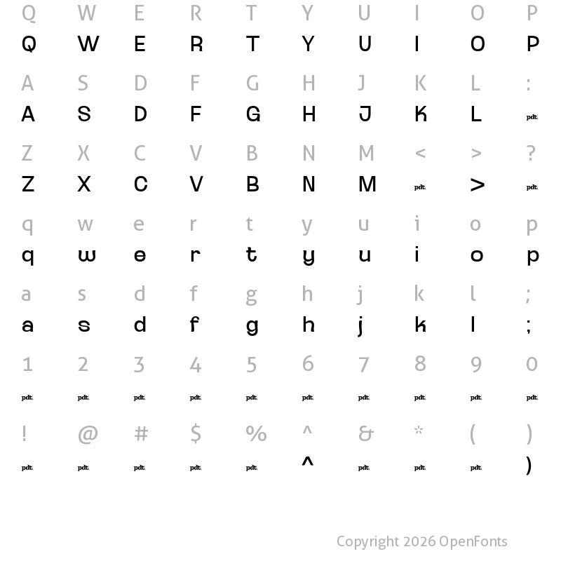 Character Map of Ganyota Personal use Regular