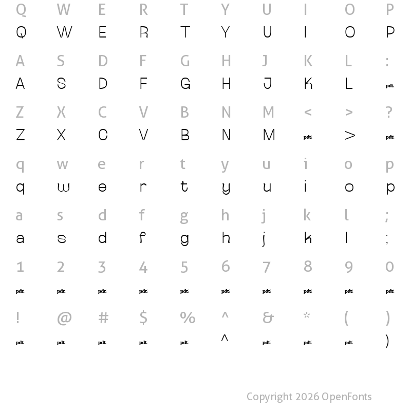 Character Map of Ganyota Personal use Thin