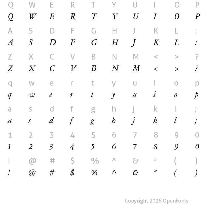 Character Map of Garamond ATF Text Italic
