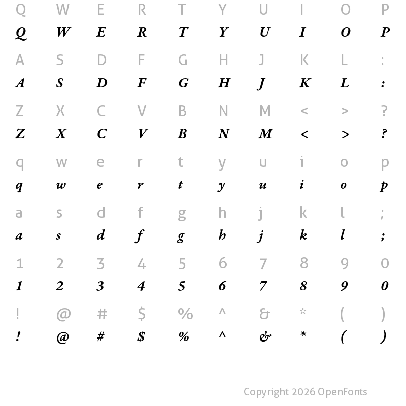 Character Map of Garamond Premier Pro Caption SemiBold Italic