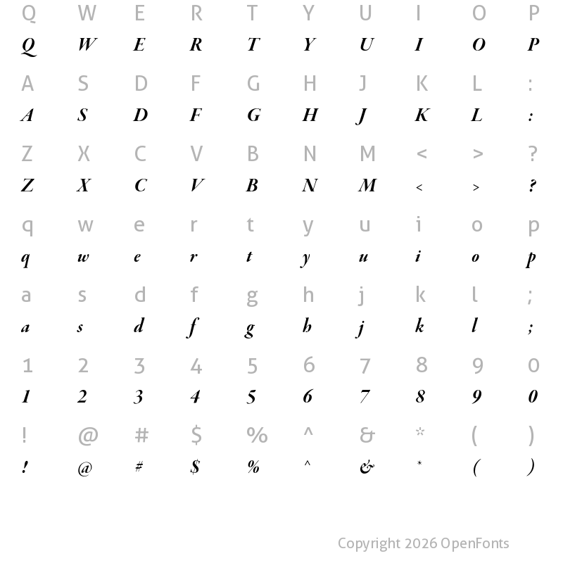 Character Map of Garamond Premier Pro Display Bold Italic