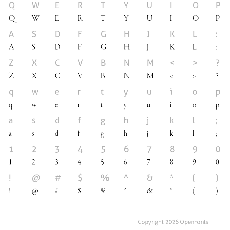 Character Map of Garamond Premier Pro Display Light