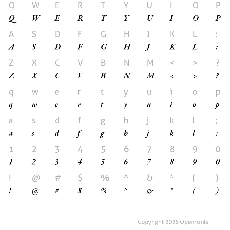 Character Map of Garamond Premier Pro Subhead SemiBold Italic