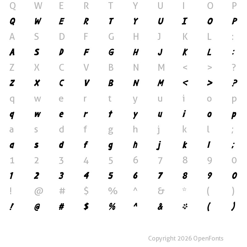 Character Map of Gargle Bold Italic