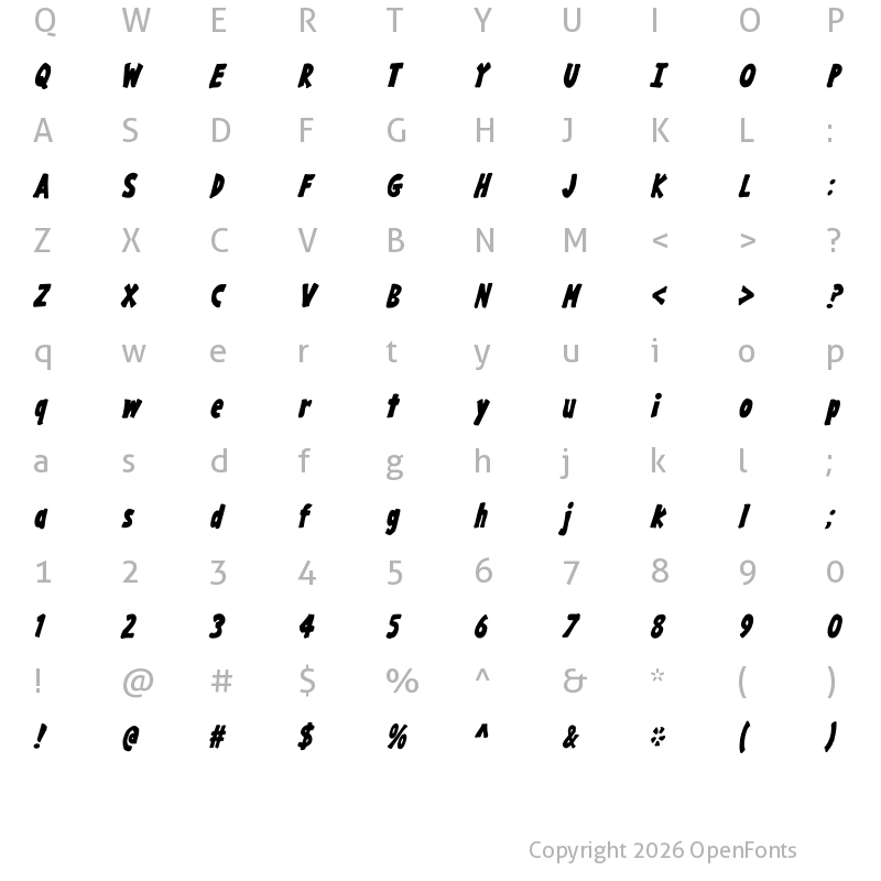 Character Map of Gargle Condensed Bold Italic