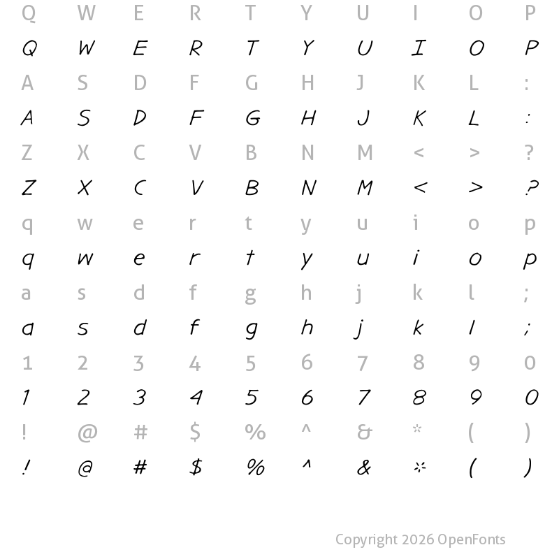 Character Map of Gargle Expanded Italic