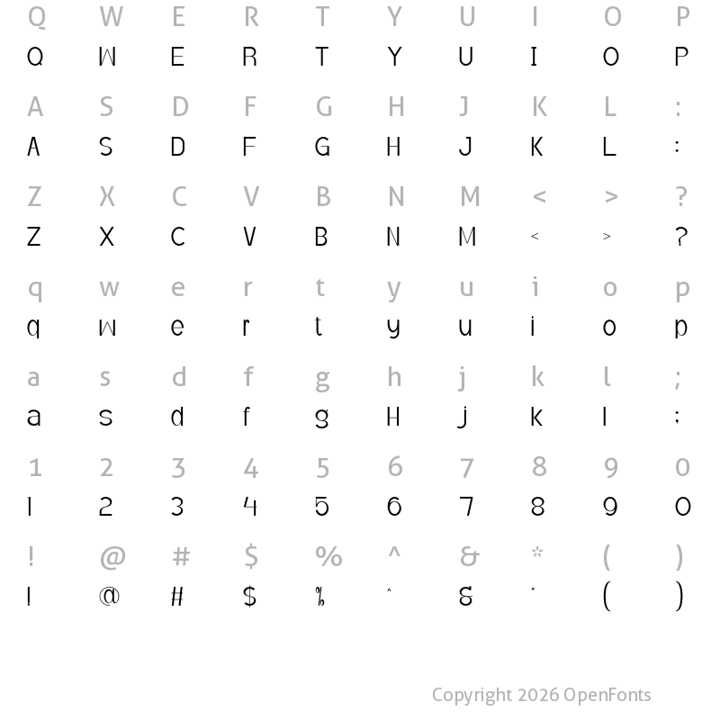 Character Map of Gaseno Light