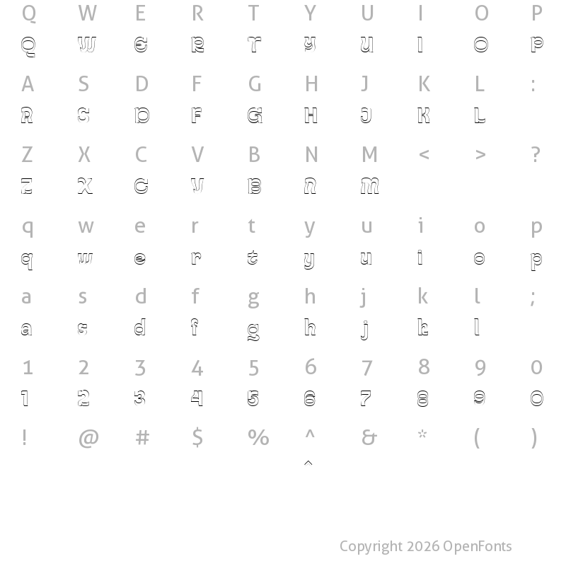 Character Map of Gayo Wine Outline Demo Regular