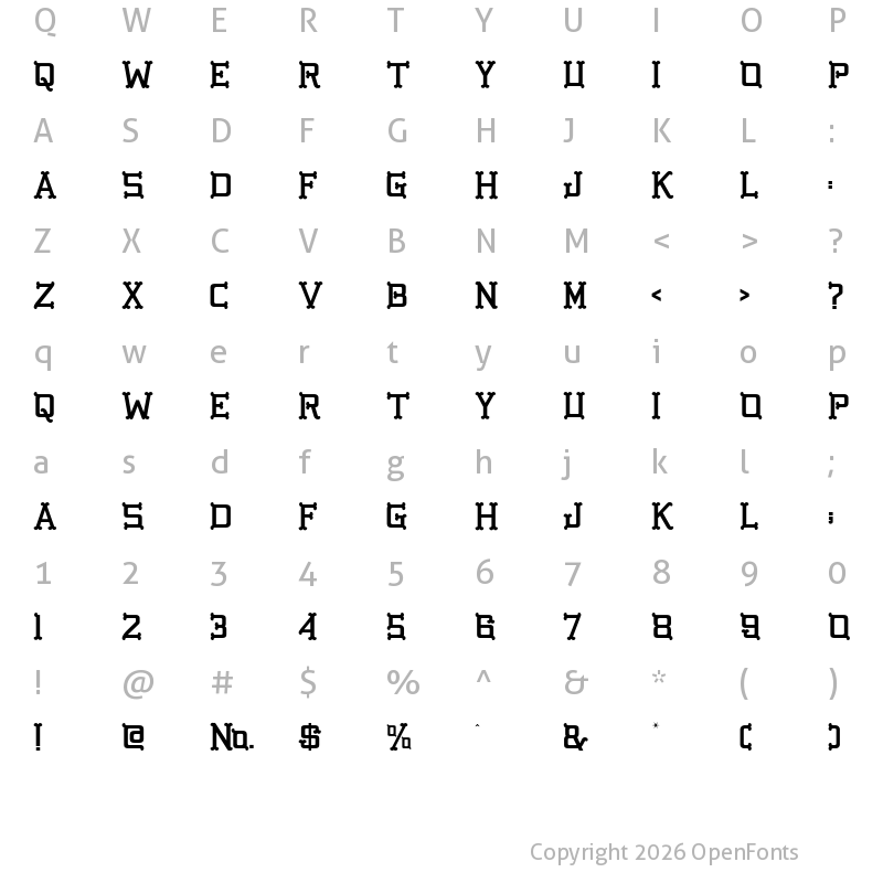 Character Map of GB Golden Bones Regular