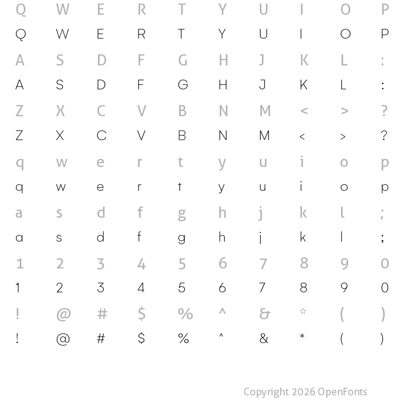 Character Map of Gelion Thin