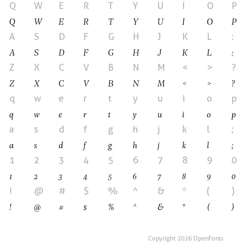 Character Map of Geller Headline Light Italic