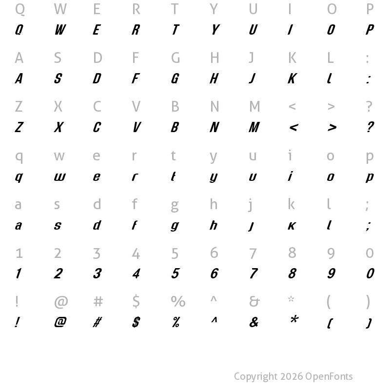 Character Map of Genghis Khan Medium Oblique