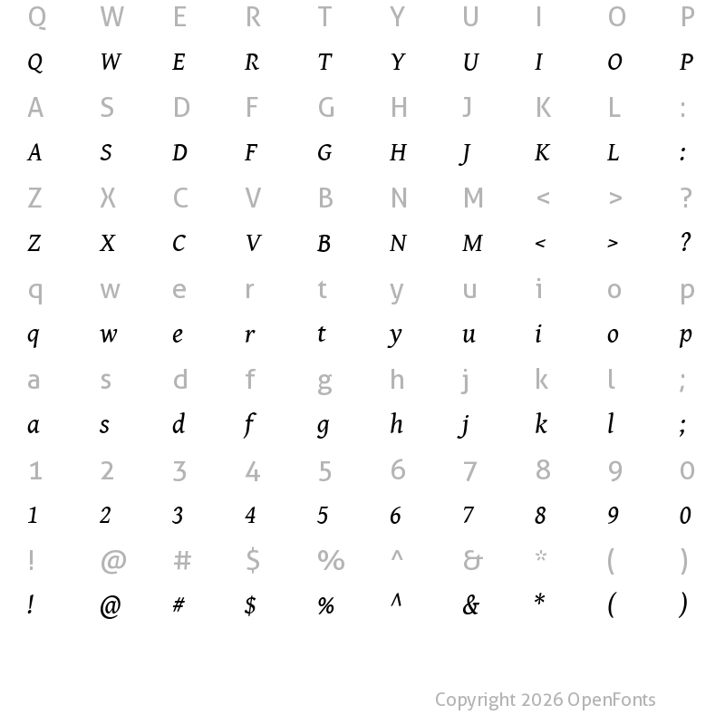 Character Map of Gentium Book Basic Italic