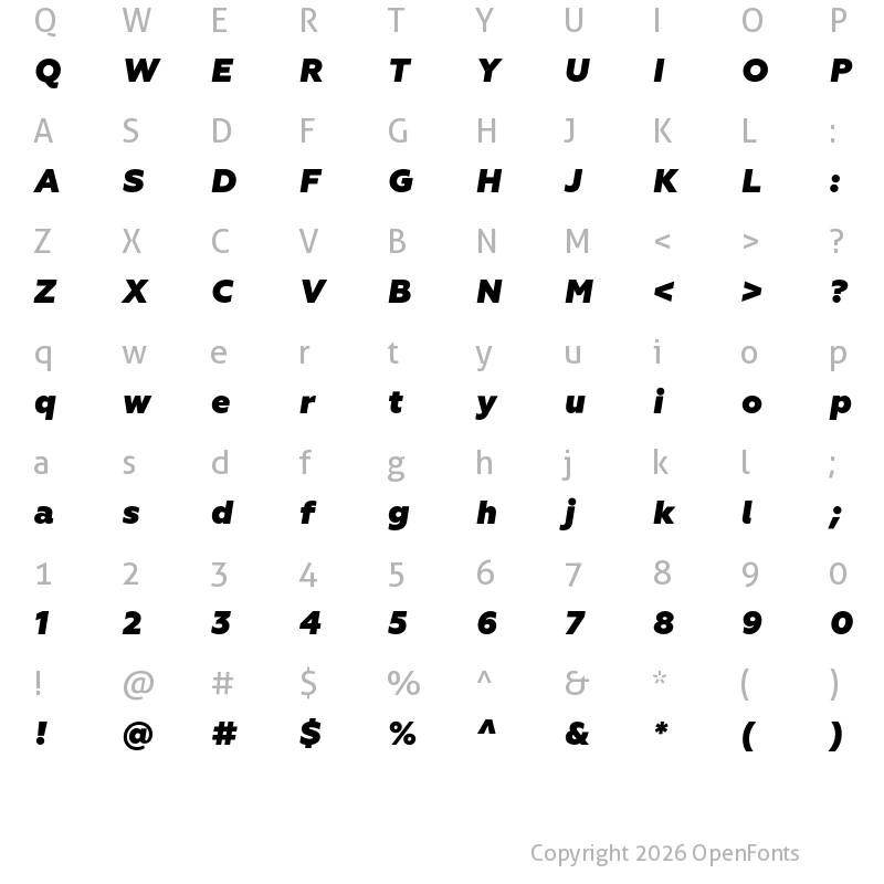 Character Map of Geoform Heavy Italic