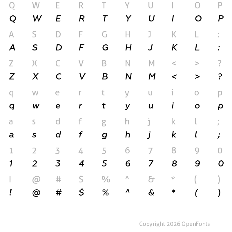 Character Map of Geoform Medium Italic