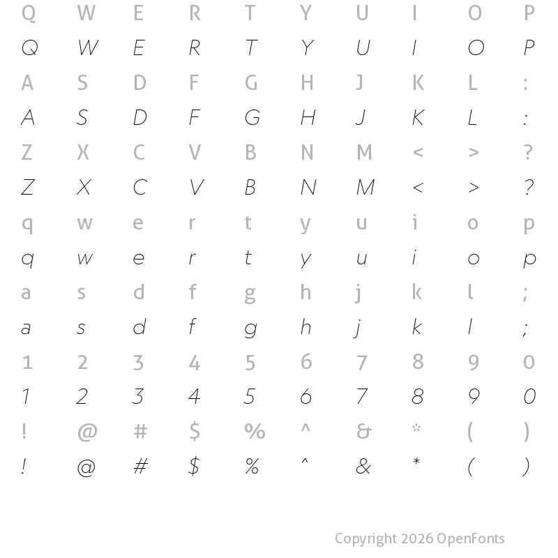 Character Map of Geograph Edit Thin Italic