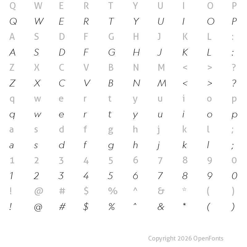 Character Map of Geograph Light Italic