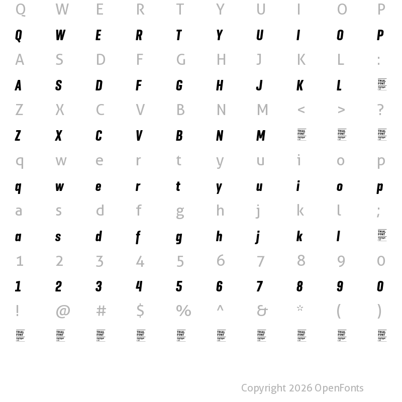 Character Map of Geogrotesque Comp TRIAL Bold Italic
