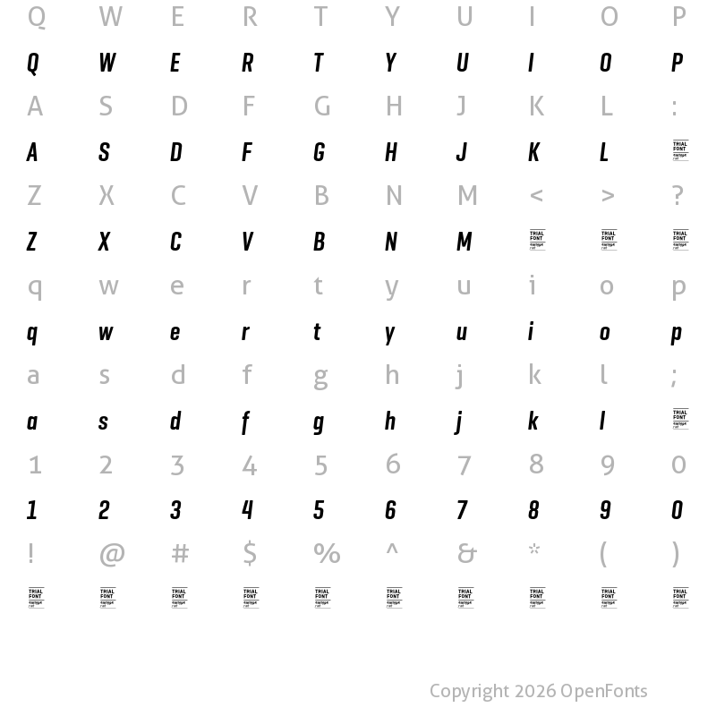 Character Map of Geogrotesque Comp TRIAL SemiBold Italic