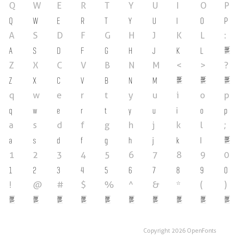Character Map of Geogrotesque Comp TRIAL UltraLight