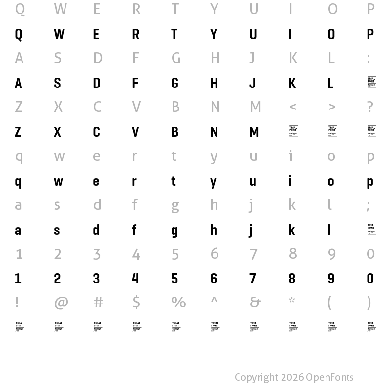 Character Map of Geogrotesque Cond TRIAL SemiBold