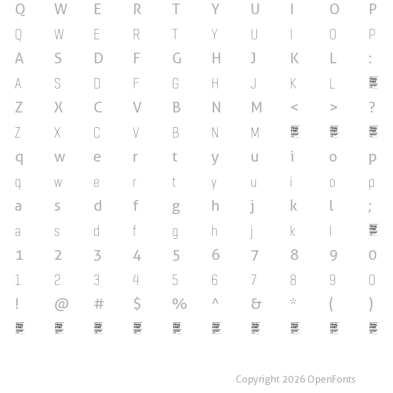 Character Map of Geogrotesque Cond TRIAL Thin