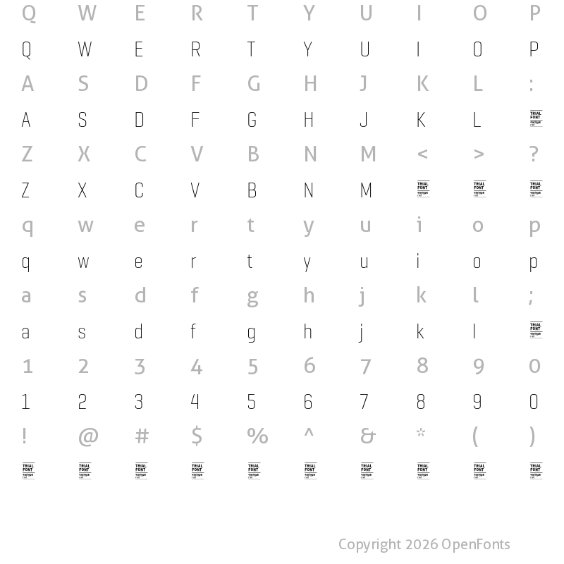 Character Map of Geogrotesque Cond TRIAL UltraLight