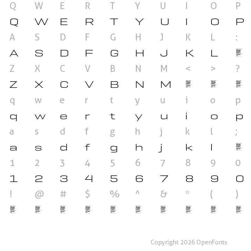 Character Map of Geogrotesque Exp TRIAL Light
