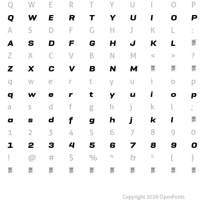 Character Map of Geogrotesque Ext TRIAL Bold Italic