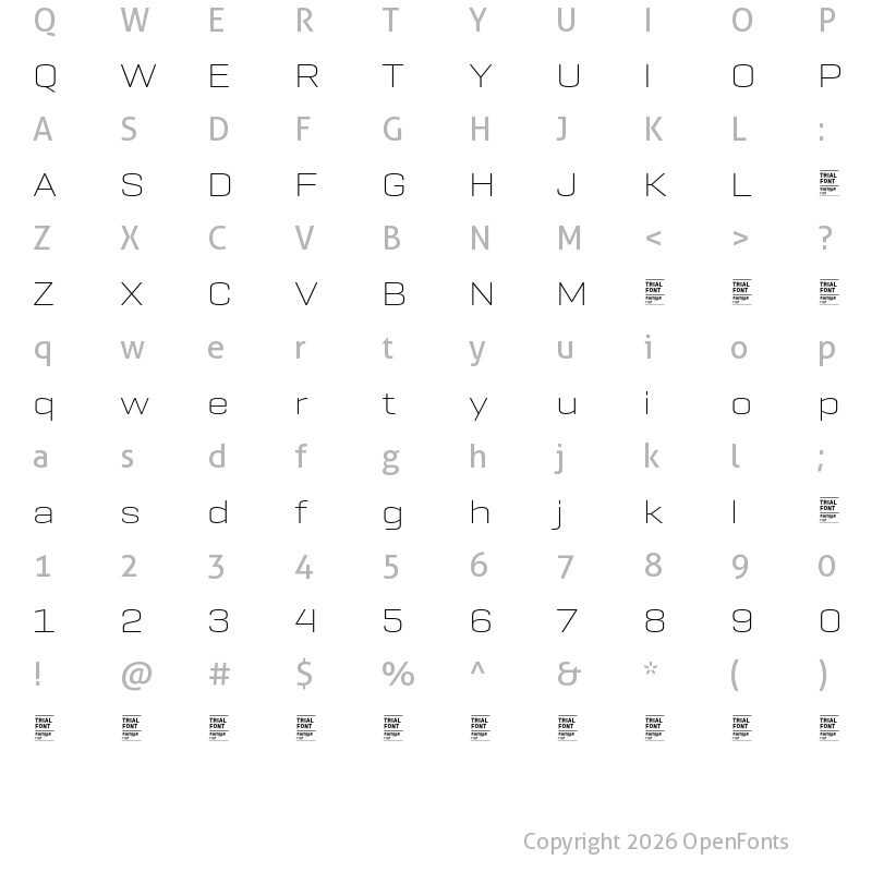 Character Map of Geogrotesque Ext TRIAL UltraLight