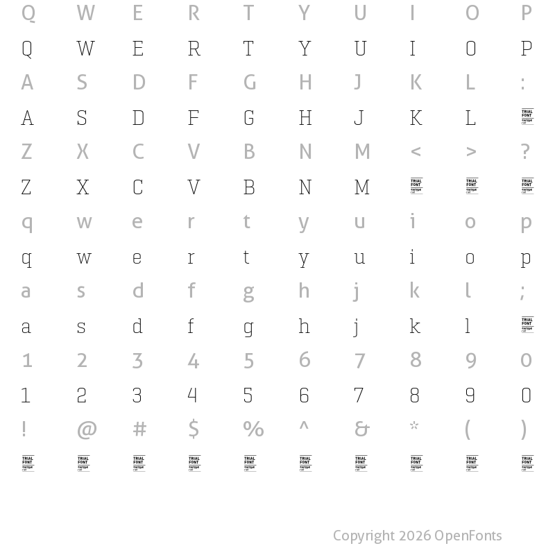 Character Map of Geogrotesque Slab TRIAL UltraLight