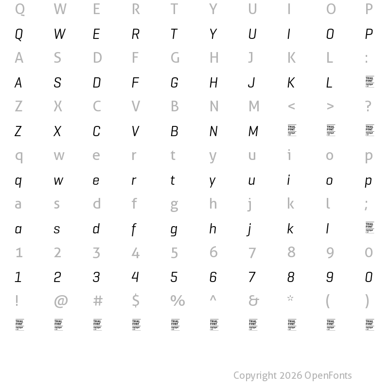 Character Map of Geogrotesque TRIAL Regular Italic