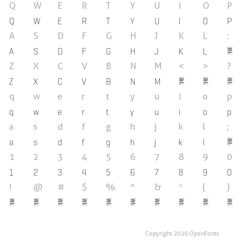 Character Map of Geogrotesque TRIAL UltraLight