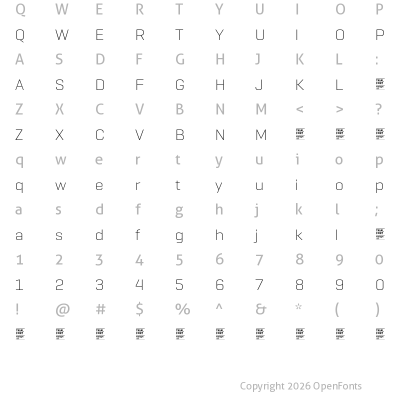Character Map of Geogrotesque Wide TRIAL UltraLight
