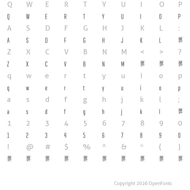 Character Map of Geogrotesque XComp TRIAL Light