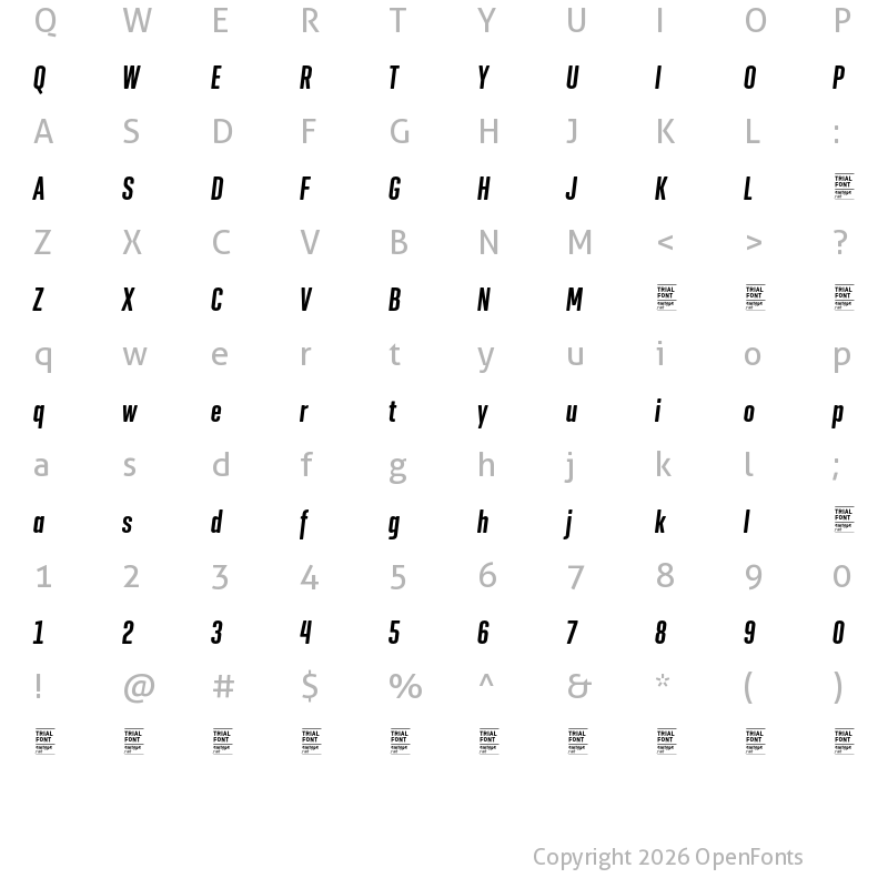 Character Map of Geogrotesque XComp TRIAL SemiBold Italic