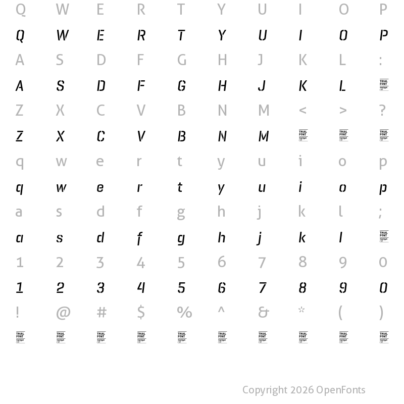 Character Map of GeogrotesqueStencil C TRIAL Medium Italic