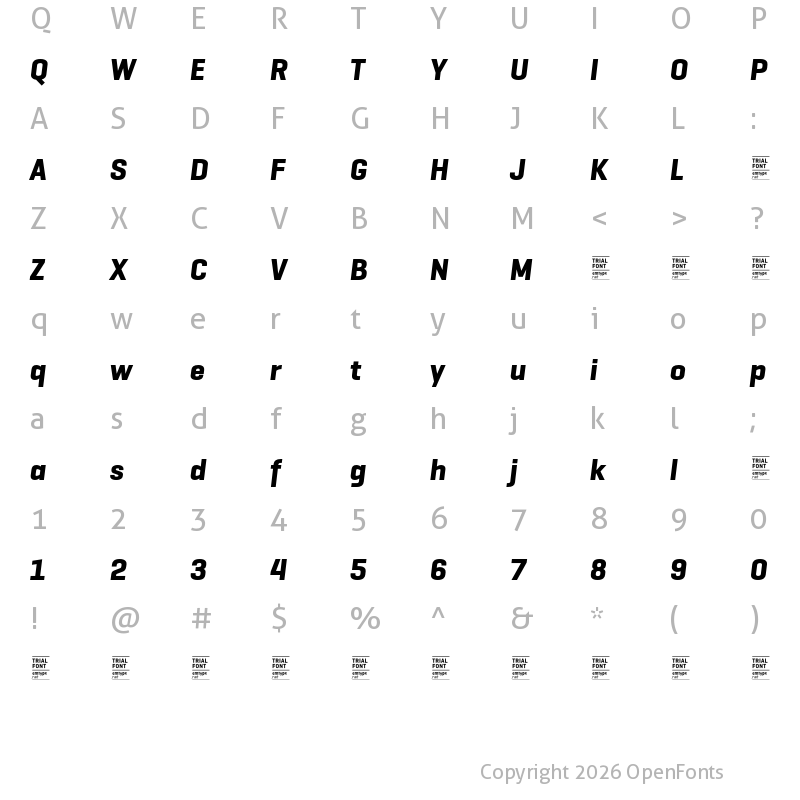 Character Map of GeogrotSharp TRIAL Bold Italic