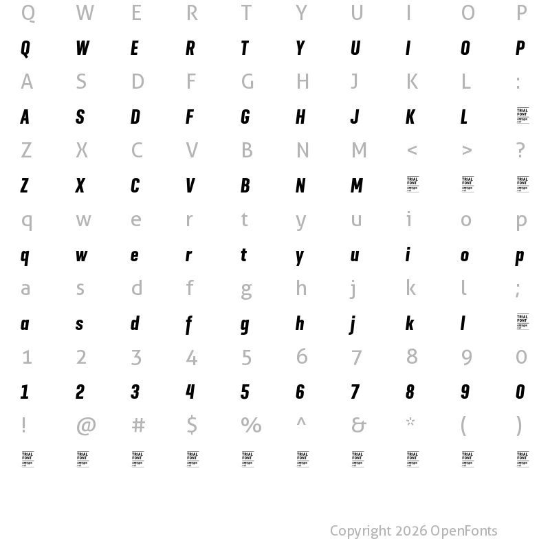 Character Map of GeogrotSharp TRIAL Comp Bold Italic