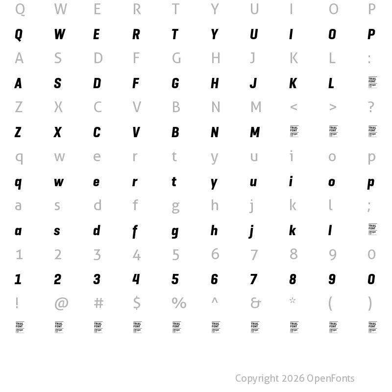 Character Map of GeogrotSharp TRIAL Cond Bold Italic