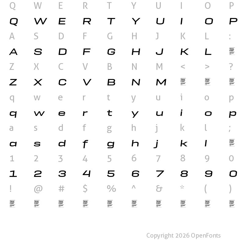 Character Map of GeogrotSharp TRIAL Exp Medium Italic