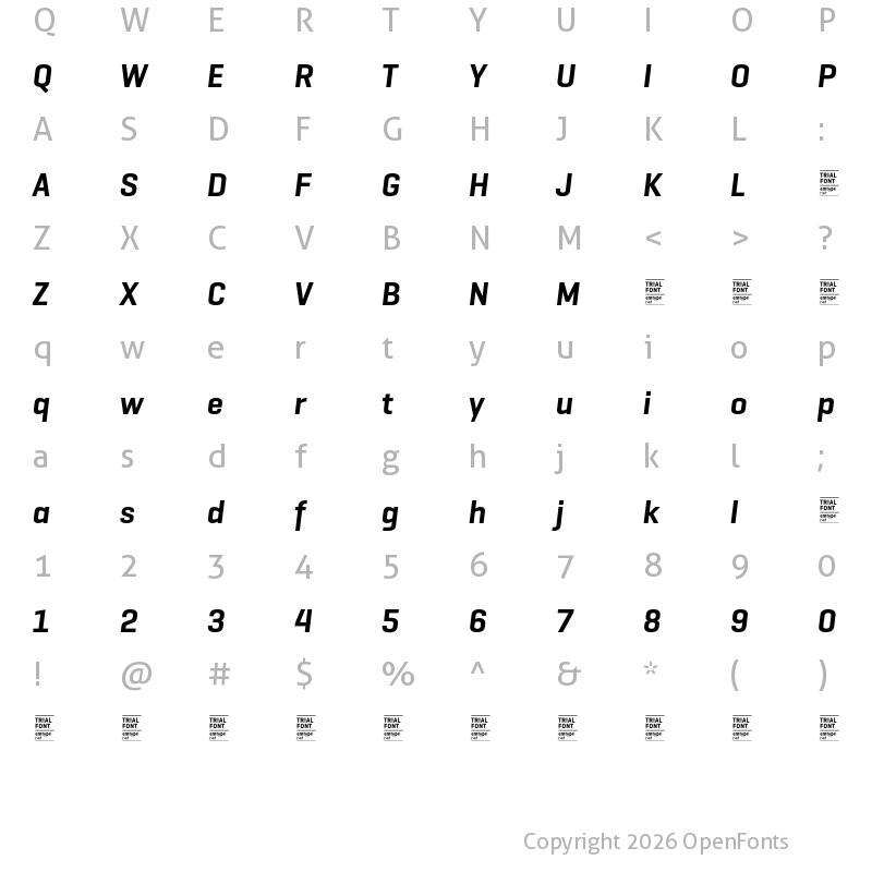 Character Map of GeogrotSharp TRIAL SemiBold Italic
