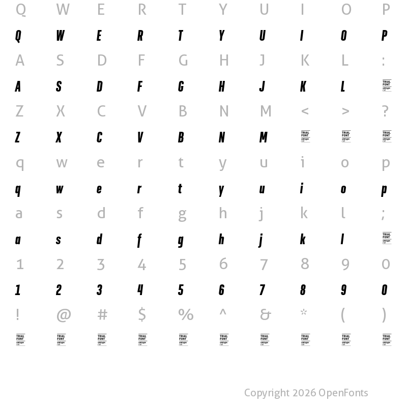 Character Map of GeogrotSharp TRIAL XComp Bold Italic