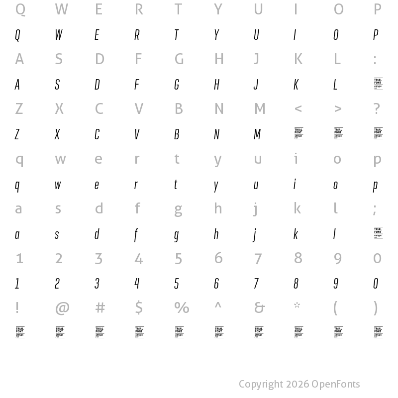Character Map of GeogrotSharp TRIAL XComp Regular Italic