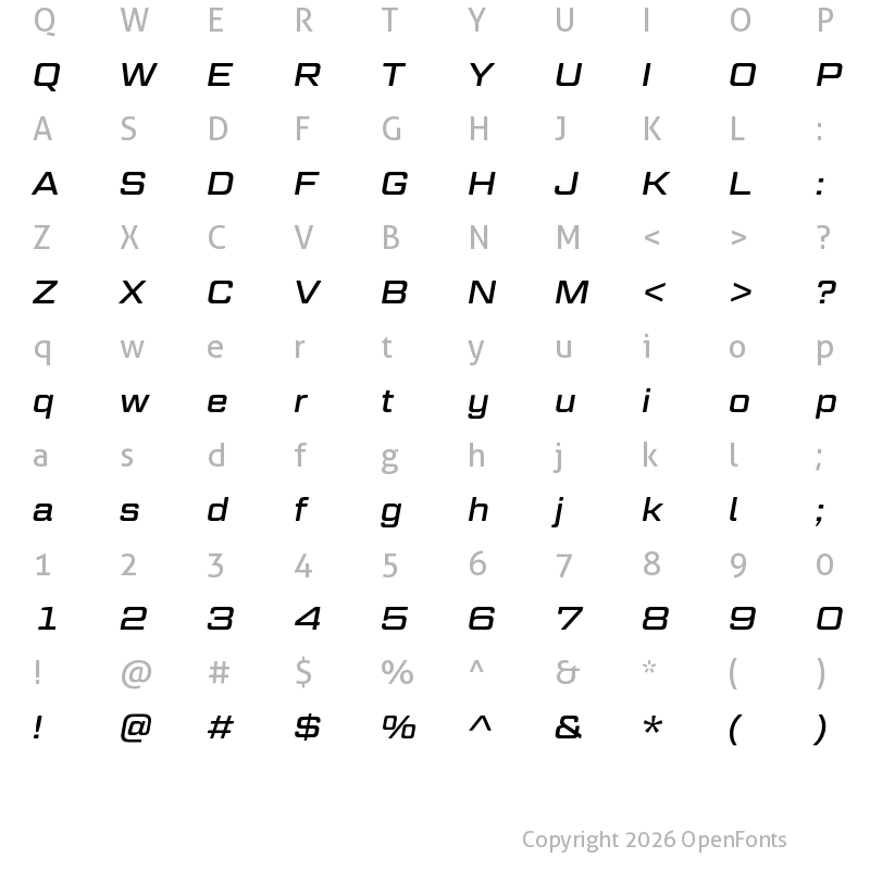 Character Map of Geom Graphic Regular Italic