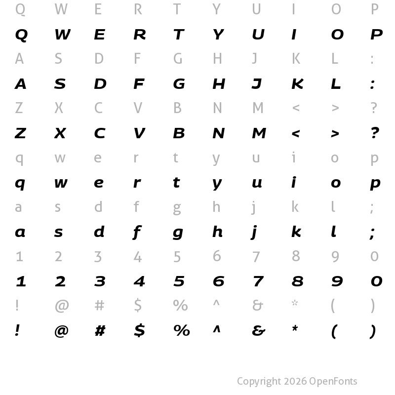 Character Map of Georama Expanded Bold Italic