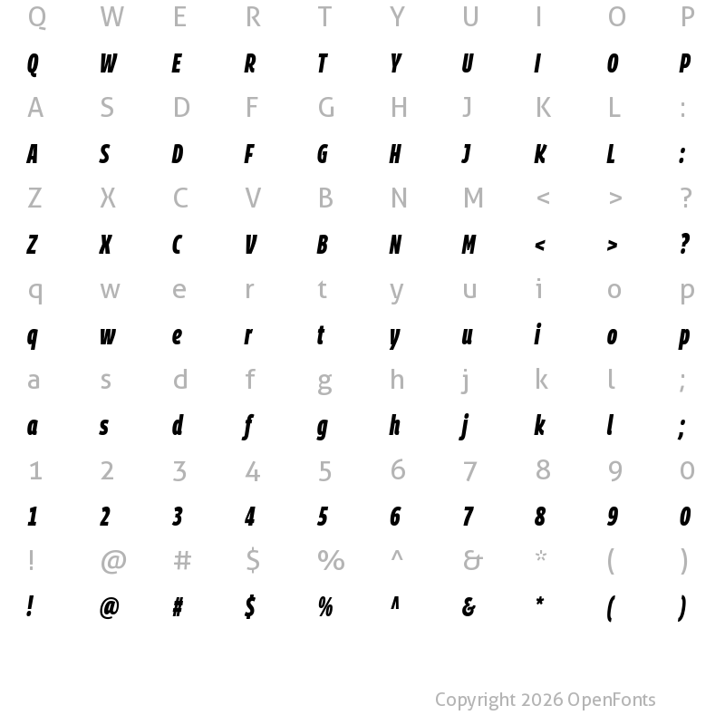 Character Map of Georama Extra Condensed ExtraBold Italic