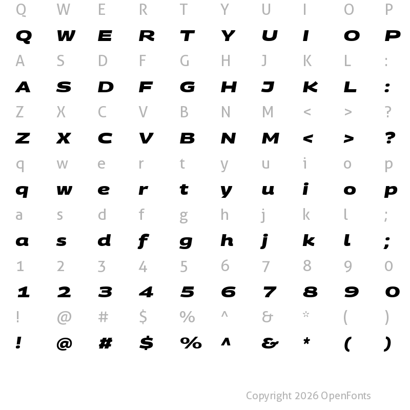 Character Map of Georama Extra Expanded ExtraBold Italic