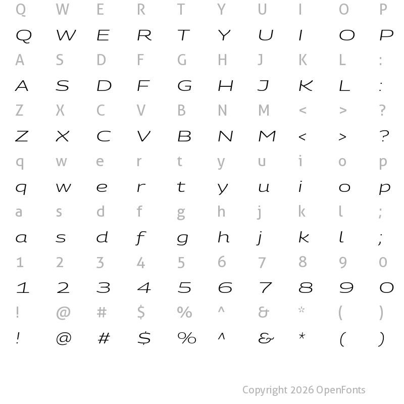 Character Map of Georama Extra Expanded Light Italic